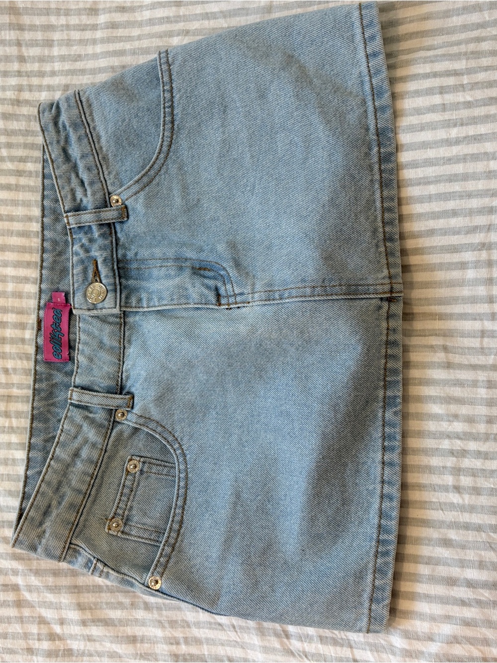 Edikted Light Blue Denim Mini Skirt